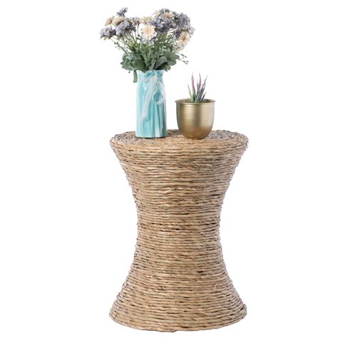 New Decorative Round Wicker Side Table Hourglass Shape Accent Coffee