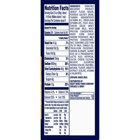 Kraft Macaroni And Cheese Three Cheese Nutrition Facts Runners High