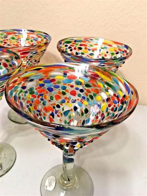 Mexican Glassware Confetti Hand Blown Glasses 4 Pc Set Martini Drinkware 1932184038 Mexican