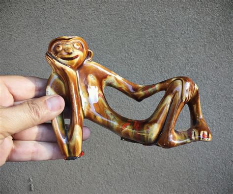 Modernist Sculpture Ceramic Monkeys With Elongated Arms Mid Century