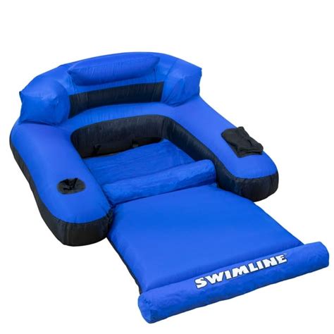 Swimline 55 Inflatable Ultimate Floating 1 Person Swimming Pool Chair Lounger Blueblack