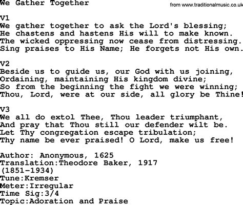 Adventist Hymn We Gather Together Christian Song Lyrics With Pdf