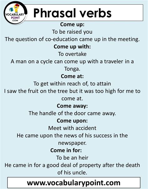 Phrasal verbs with Come |come in, come up, come down, come out 