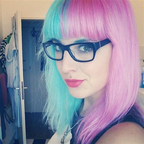Light Blue And Pink Split Hair Rockabilly Hairstyles And