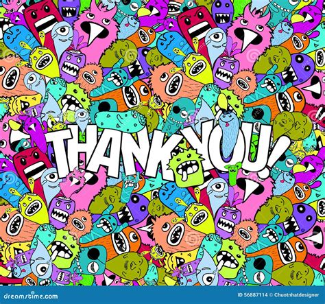 Thank You Doodle Hipster Colorful Background Stock Illustration