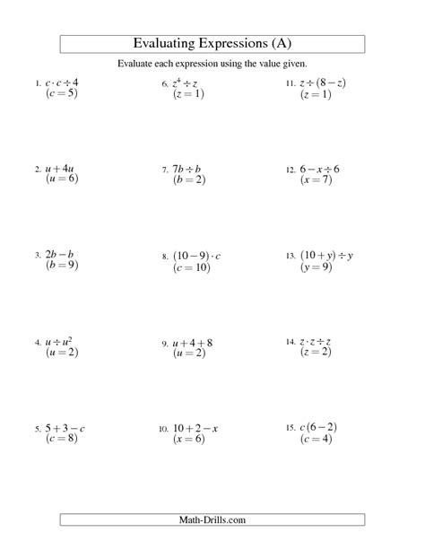 Essential questions · how do patterns in nature and science relate to mathematic. Algebra Worksheet -- Evaluating Two-Step Algebraic ...