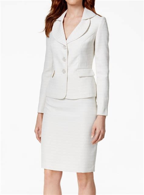 le suit le suit new white ivory womens size 8 three button skirt suit set