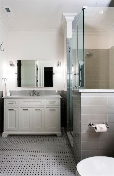 They look great for the backsplash especially to become an astonishing focal point around the vanity. Gray Subway Tiled - Contemporary - bathroom - Urban ...