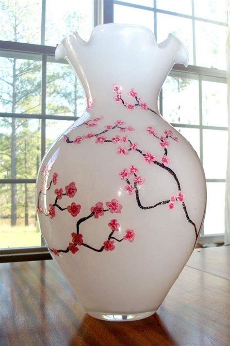 Large Cherry Blossom Glass Vase Cherry Blossom Glass Painting Painted Branches