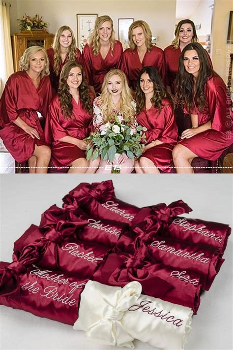 Set Of Bridesmaid Robes Burgundy Solid Satin Robes Party Robes