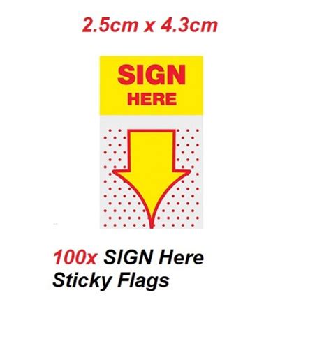 Sign Here Sticky Flags 43cm X 25cm 100x Yellow Flags