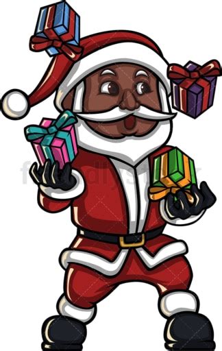 Black Santa Claus Juggling With Presents Cartoon Vector Clipart