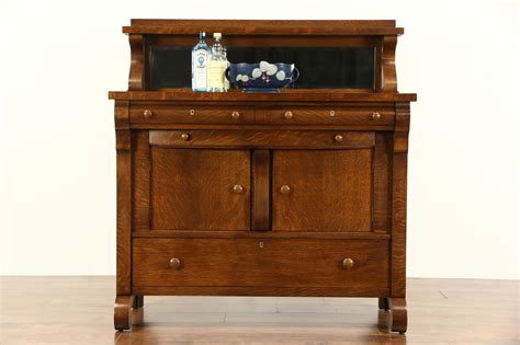 SOLD - Oak 1900 Antique Empire Sideboard or Buffet, Beveled Mirror ...