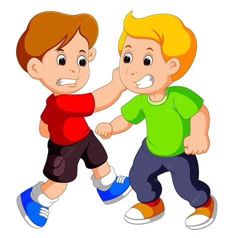 Cartoon Illustration Two Boys Fighting Hi Res Stock Photography Clip