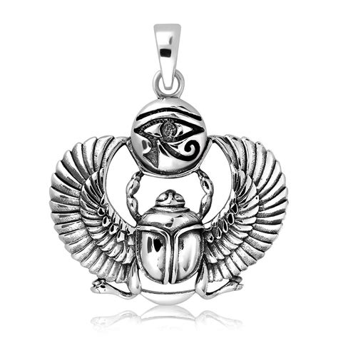 925 Sterling Silver Egyptian Eye Of Horus Udjat Ancient Scarab Beetle Pendant Egypt Tattoo