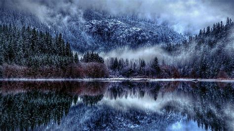 Amazing Mirrored Lake In Winter R Forest Mountains R Reflection