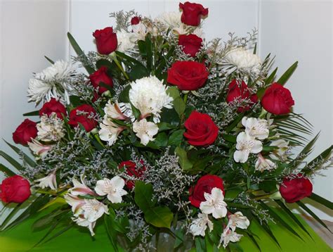 Red And White Flower Arrangement By Blooms At The Hills Florist