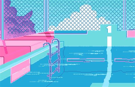Tommmmo Pixel Art Vaporwave Art Swimming Pools
