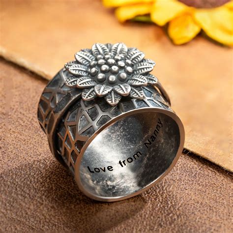 custom sunflower fidget ring anti anxiety flower spinner ring worry ring sterling silver 925