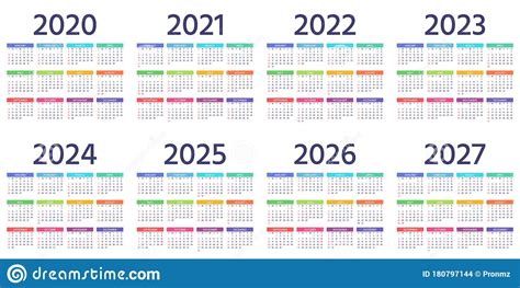 2021 er ikke et skudår, det har 365 dage. Calendar 2021 2022 2023 Years. Vector Illustration. Simple ...