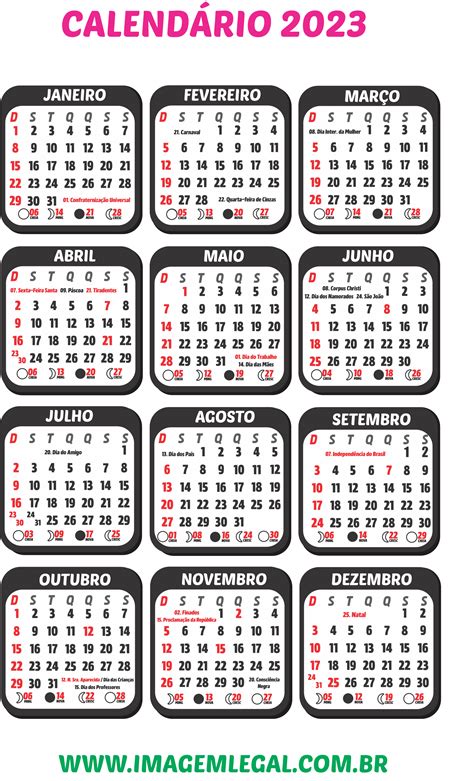 Calendário De Bolso 2023 Preto Imagem Legal
