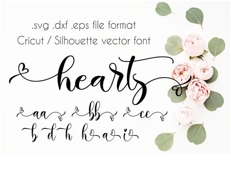 Hearts Swirly Font Swash Font Wedding Font Heart Connected Etsy