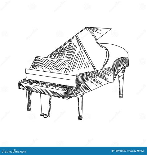 Vector Grand Piano Hand Draw Doodle Hand Drawn Sign Illustration For