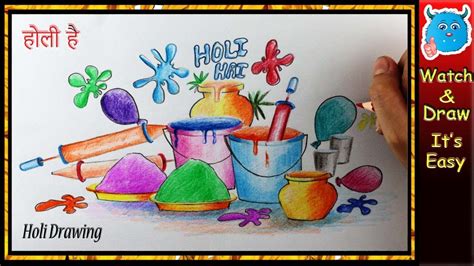 Don't forget to subscribe for more drawing videos.!!! Holi Festival Drawing Easy Design Idea for Greeting Card ...
