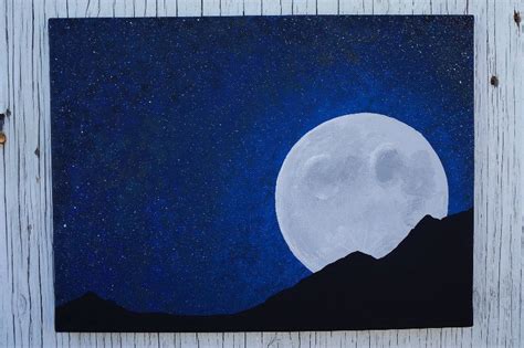 Full Moon Night Sky Painting Moon And Stars Painting Starry Night Sky