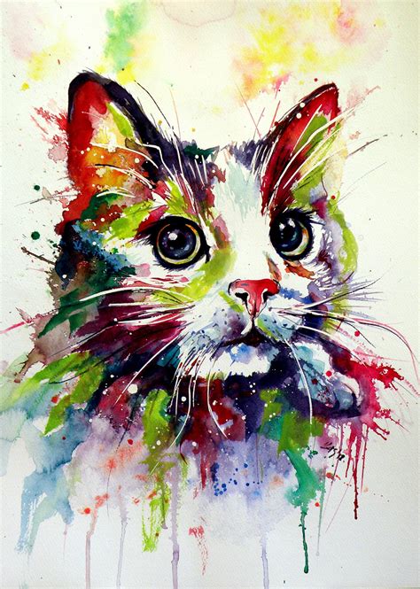 Colorful Cat Painting By Kovacs Anna Brigitta Saatchi Art