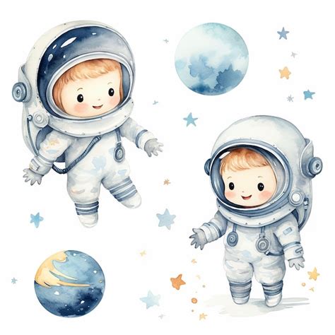 Premium Photo Adorable Watercolor Astronaut In Space Watercolor