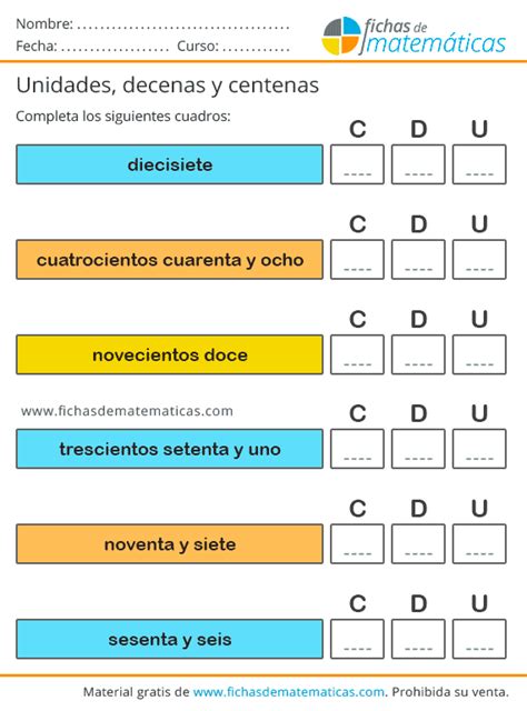 Unidades Decenas Y Centenas Ejercicios Para Imprimir【pdf】