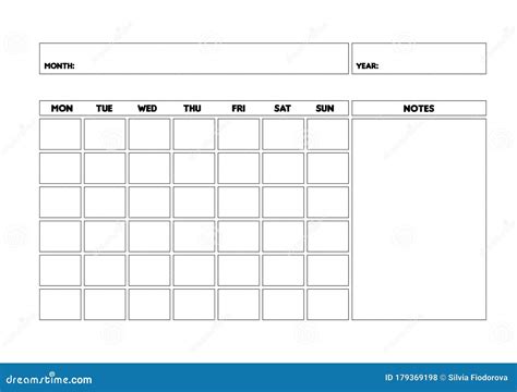 Blank Monthly Calendar Template Undated Monthly Planner Stock