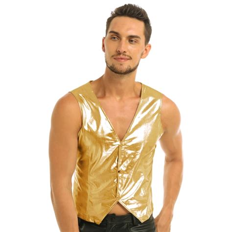 costume gilet homme disco brillant doré deguisement homme adulte