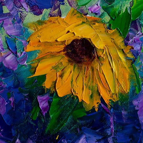 Flower Oil Painting Sunflower Painting Textured Palette Knife Etsy