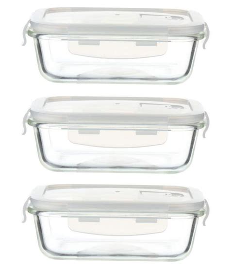 Femora Borosilicate Glass Rectangular Food Storage Container With Air Vent Lid 400 Ml Set Of