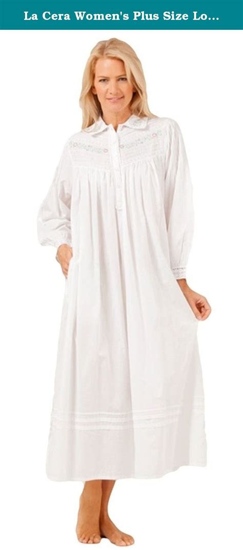 La Cera Womens Plus Size Long Sleeve Nightgown 1x White Soft And Easy Cotton Nightgown In A