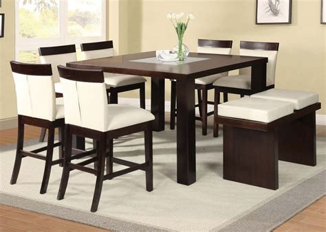 The ansonia dining set features a pedestal dining table with a fixed round top and a trendy faux concrete finish. ACME Acme Keelin 7PC Counter Height Dining Room Set with ...