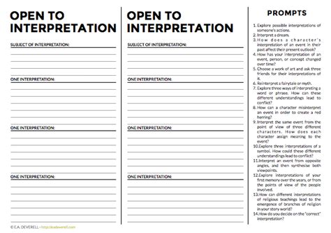 Interpretations Journal Worksheet Wednesday Creative