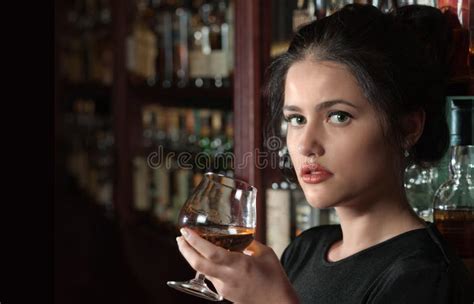 Portrait Of Brunette Girl With A Glass Stock Image Image Of Glass Night 27321203