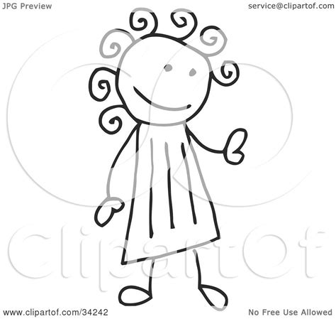 Clipart Illustration Of A Stick Girl With Curly Hair By C Charley