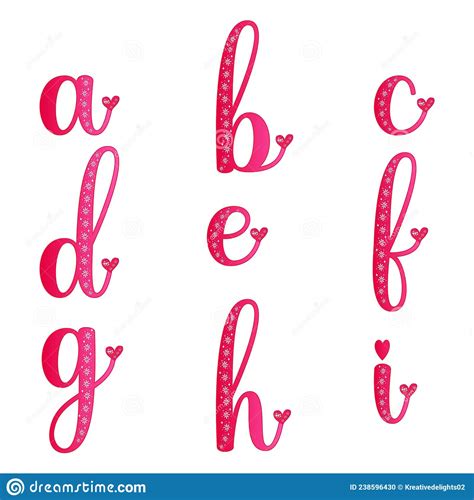 Lowercase Abc Characters Abcdefghi Set Romantic Pink Gradient Font