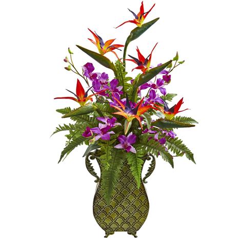 25ft Bird Of Paradise Orchid And Fern Arrangement In Metal Planter