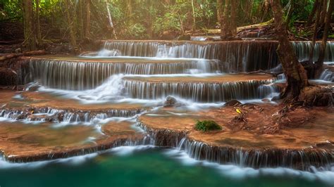 壁紙，1920x1080，泰国，公园，瀑布，热带，huay Mae Khamin Waterfall，大自然，下载，照片