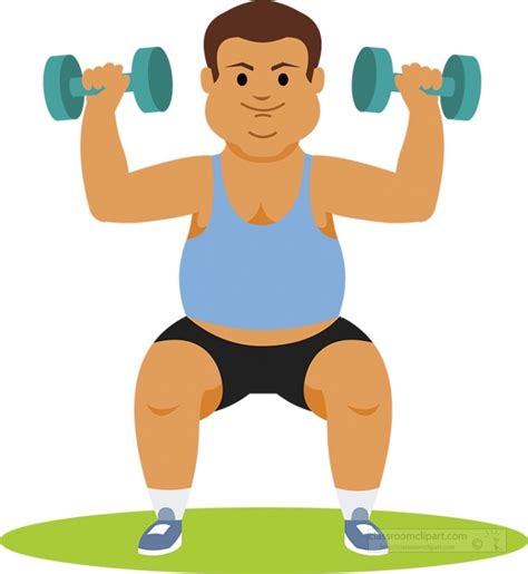 Health Clipart Overweight Man Working Out With Weights Physical Fitness