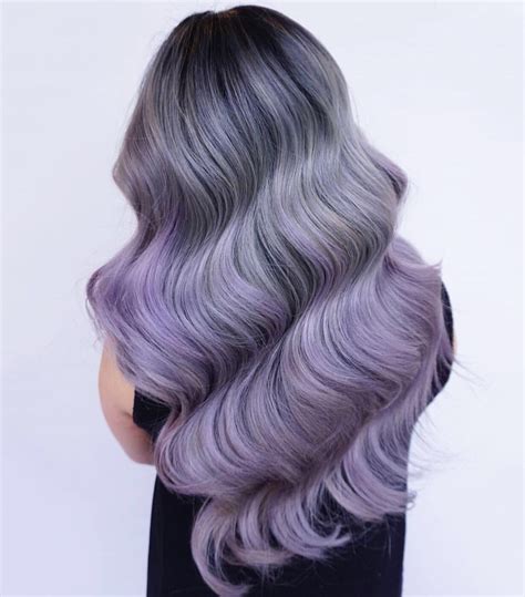 Gorgeous Smoky Gray Hair Color With Purple Ombre Hair And Dramatic Wavy Hair By Eva Lam