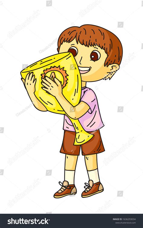Happy Cute Little Boy Hugging Gold Stock Vector Royalty Free