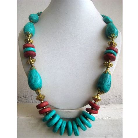 Turquoise And Coral Bohemian Necklace Necklace Turquoise Etsy