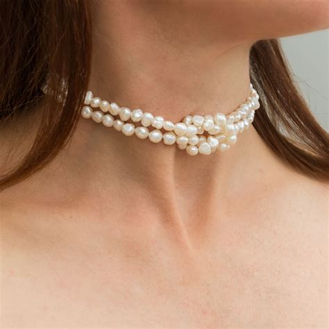 Pearl Choker Love Knot Necklace Pink White Or Grey Pearl Choker Necklace Pearl Choker
