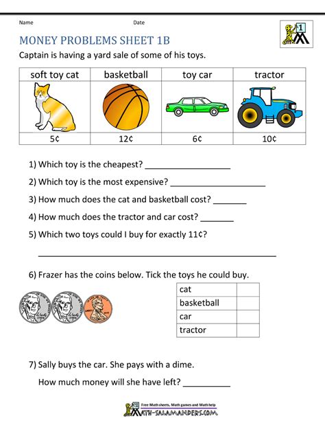 Money Worksheets For First Grade